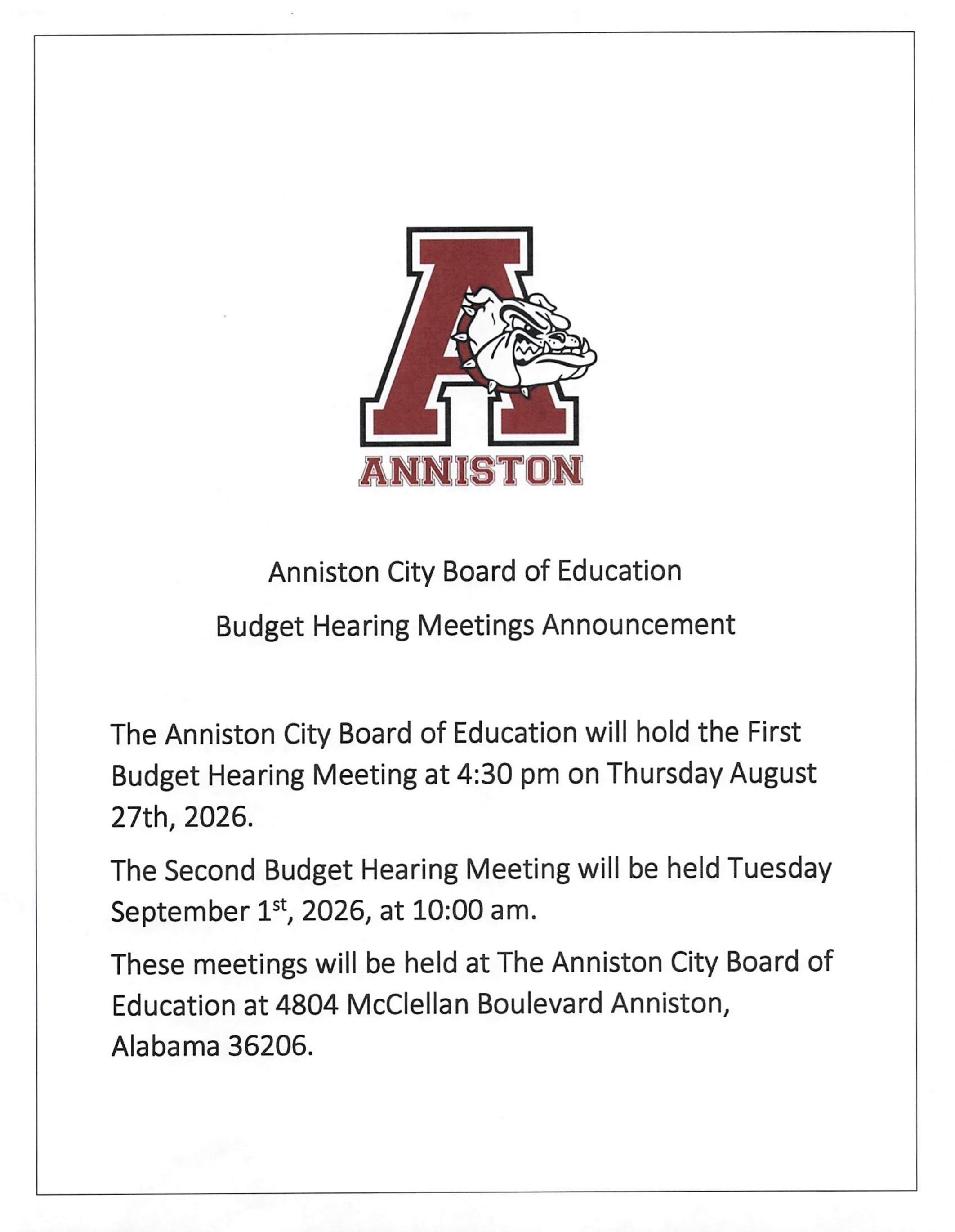 Two Budget Hearings Announced